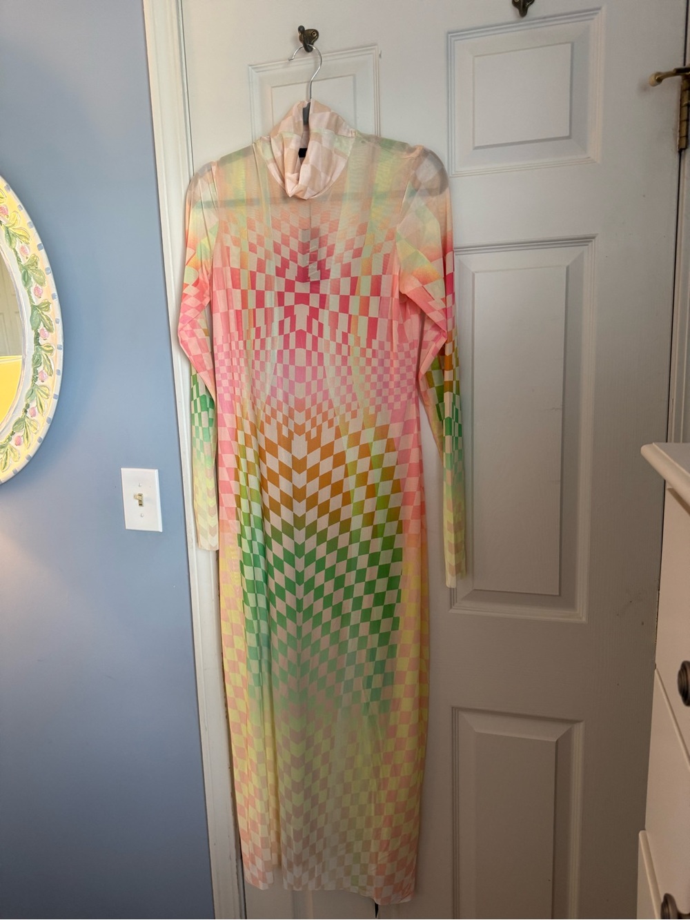 NWT AFRM Shailene Pastel Ombré Floral Long Sleeve Mesh Midi Dress, size XL.